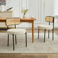 Chaises de salle à manger style Mid-Century Modern, chaise d'appoint en métal avec revêtement en bouclé et dossier en rotin, lot de 2 - lot de 2