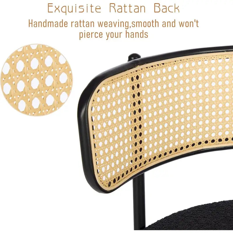 Chaises de salle à manger style Mid-Century Modern, chaise d'appoint en métal avec revêtement en bouclé et dossier en rotin, lot de 2 - lot de 2