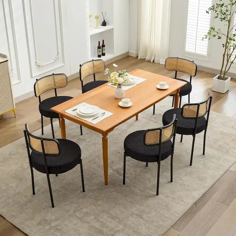 Chaises de salle à manger style Mid-Century Modern, chaise d'appoint en métal avec revêtement en bouclé et dossier en rotin, lot de 2 - lot de 2