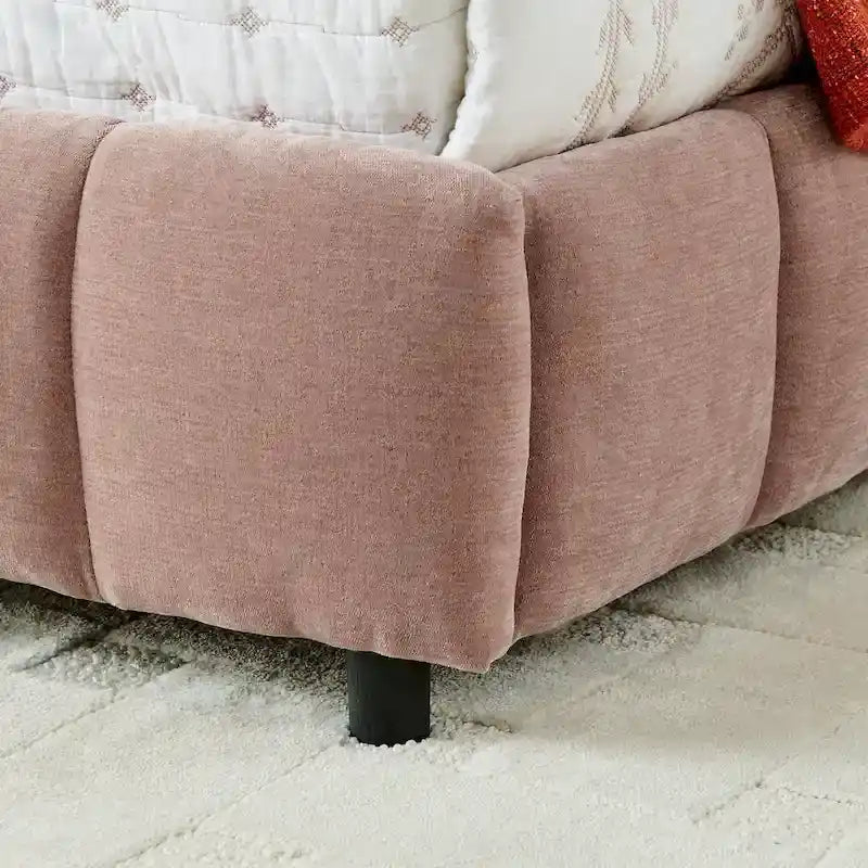 Lit plateforme capitonné King Size en chenille, cadre de lit avec tête de lit capitonnée à motif treillis et 4 tiroirs de rangement pour chambre à coucher