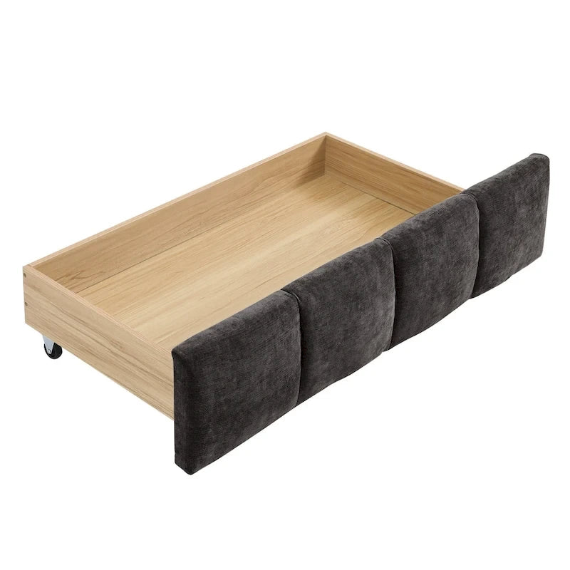 Lit plateforme capitonné King Size en chenille, cadre de lit avec tête de lit capitonnée à motif treillis et 4 tiroirs de rangement pour chambre à coucher