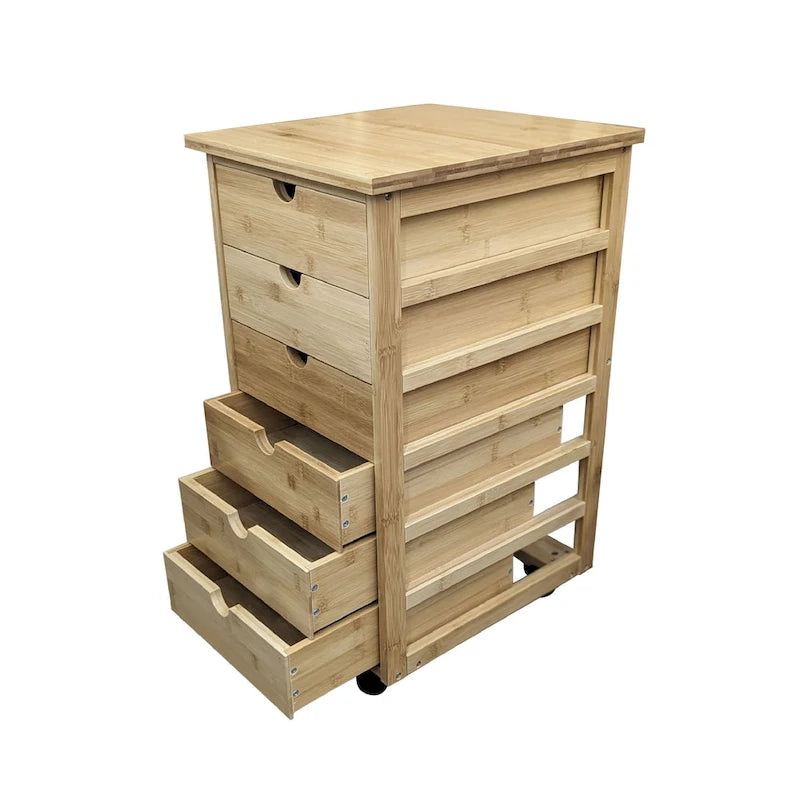 Solid Bamboo Frame 6 Drawer Rolling Storage Cart