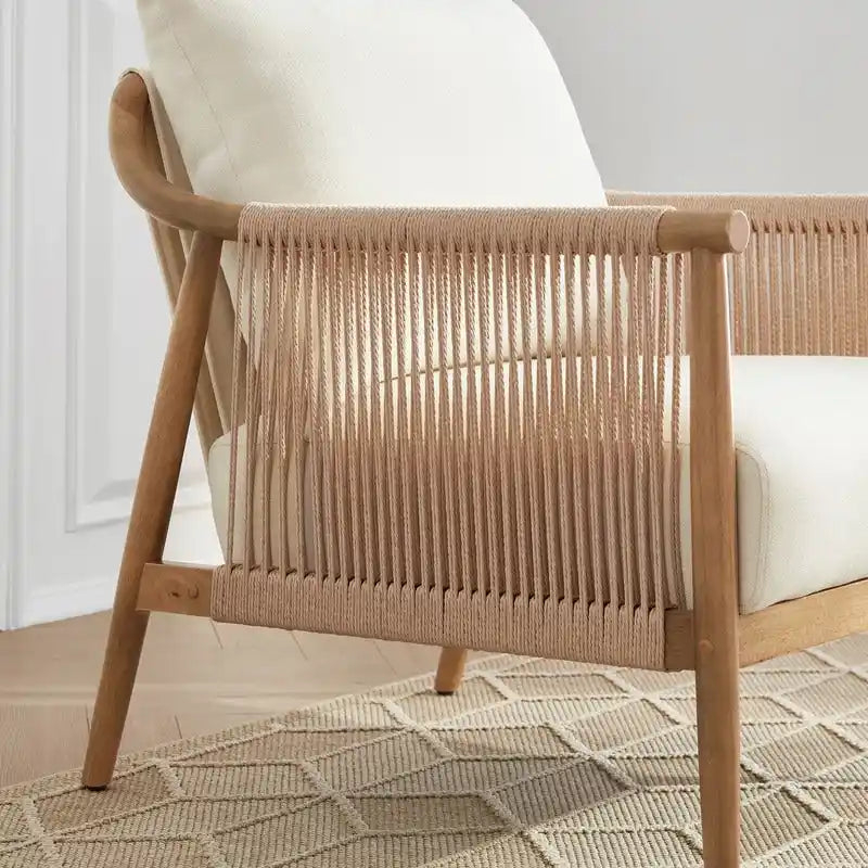 Fauteuil d'appoint avec accoudoirs en bois tressé