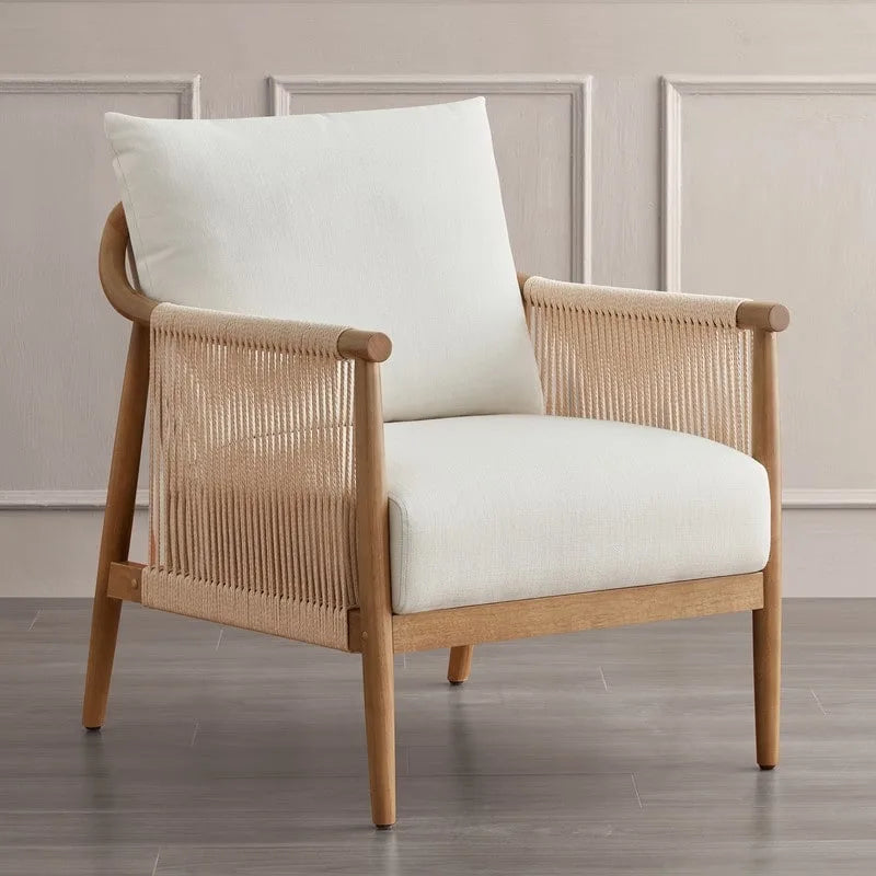 Fauteuil d'appoint avec accoudoirs en bois tressé