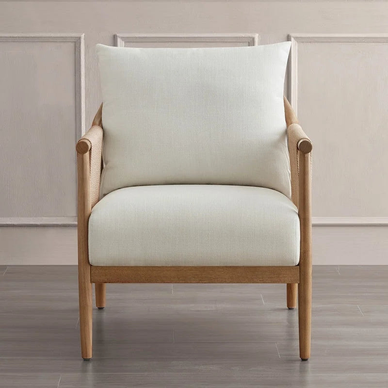 Fauteuil d'appoint avec accoudoirs en bois tressé