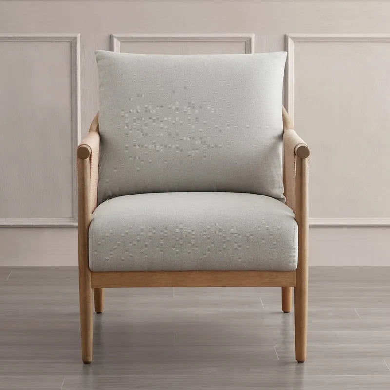 Fauteuil d'appoint avec accoudoirs en bois tressé