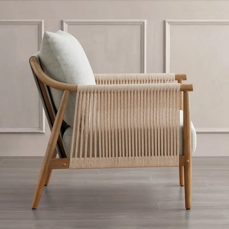 Fauteuil d'appoint avec accoudoirs en bois tressé