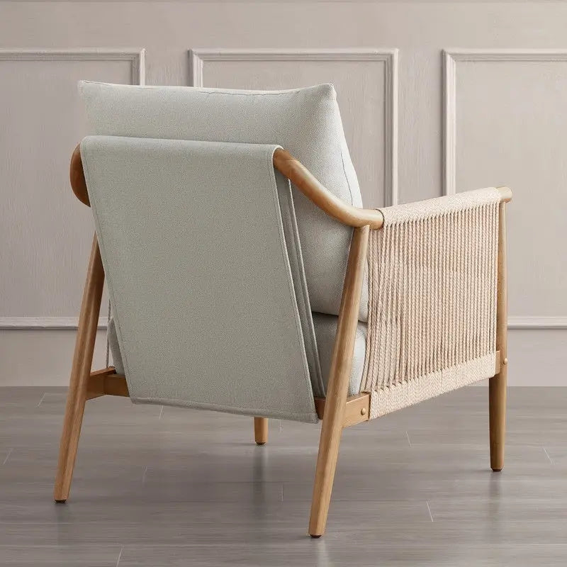 Fauteuil d'appoint avec accoudoirs en bois tressé