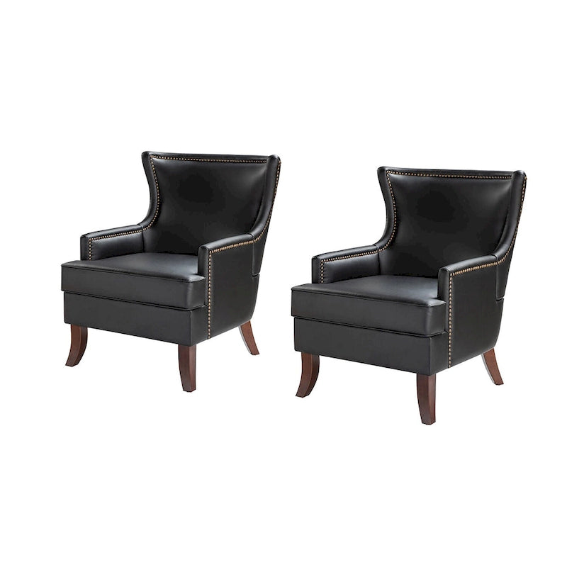 Fauteuil à oreilles ergonomique en cuir végan, style moderniste du milieu du siècle (ensemble de 2)
