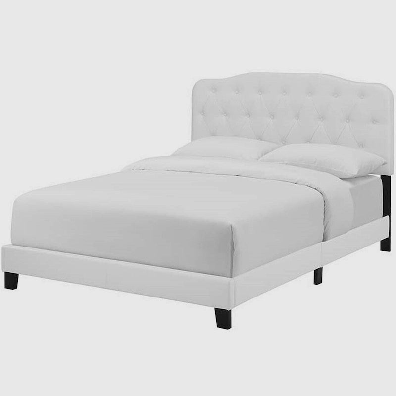 Lit plateforme King-Size en cuir véritable (avec tête de lit capitonnée)