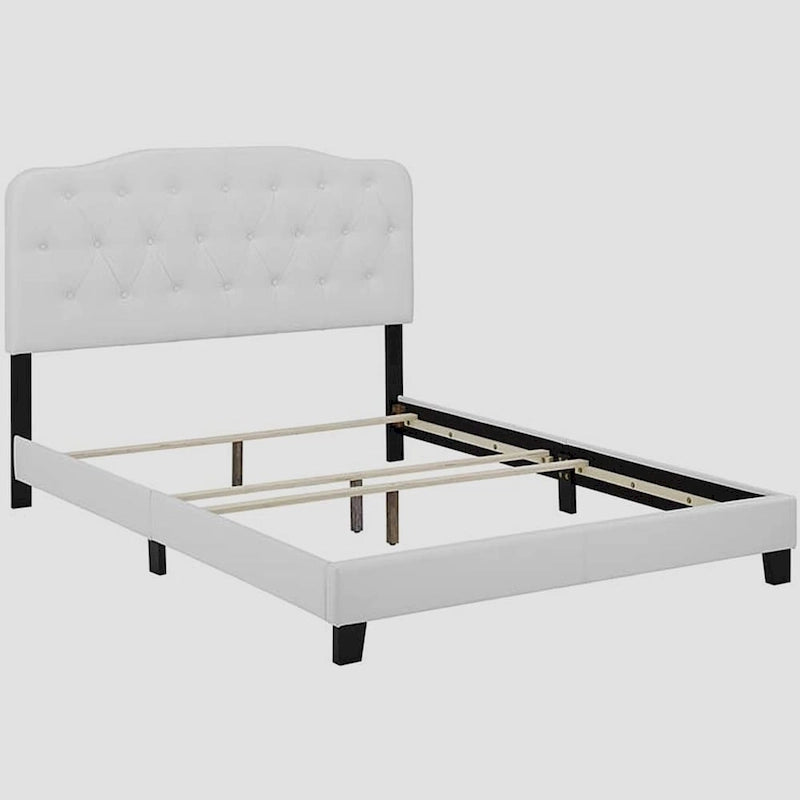 Lit plateforme King-Size en cuir véritable (avec tête de lit capitonnée)