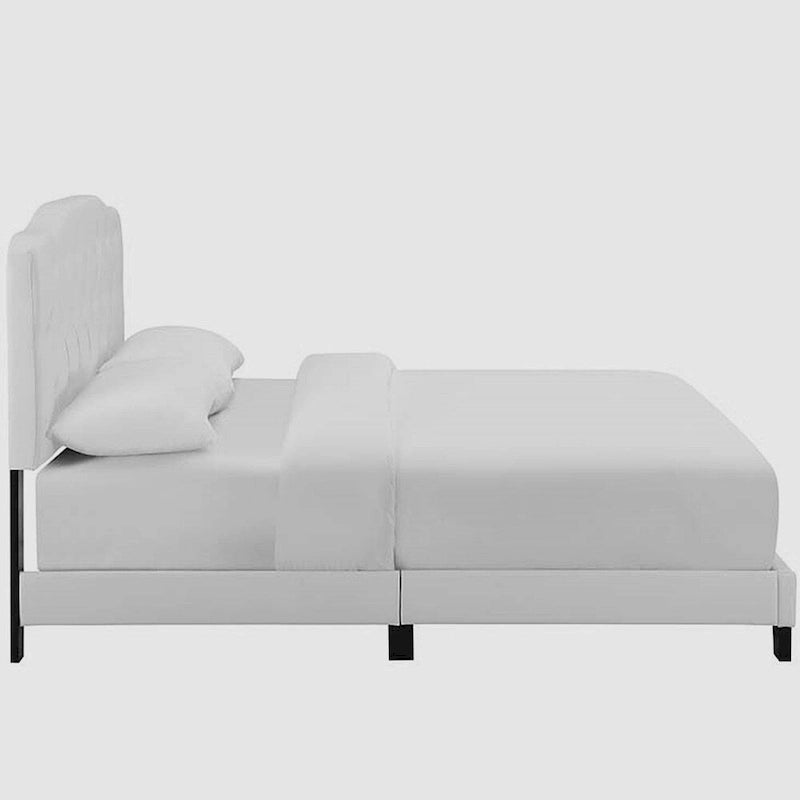 Lit plateforme King-Size en cuir véritable (avec tête de lit capitonnée)