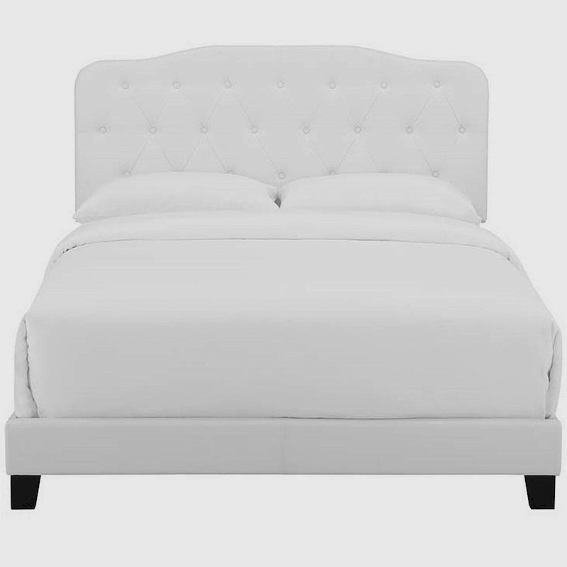 Lit plateforme King-Size en cuir véritable (avec tête de lit capitonnée)