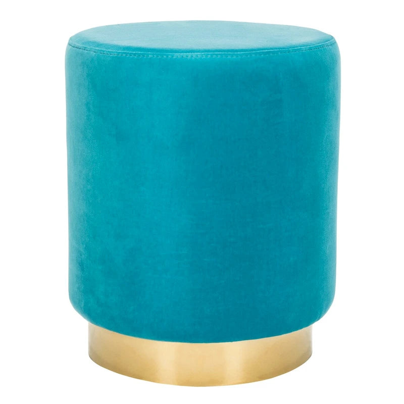 Pouf en velours avec base en laiton - Marine / Laiton
