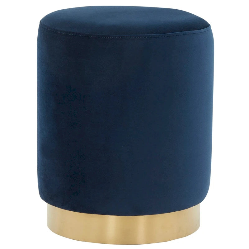 Pouf en velours avec base en laiton - Marine / Laiton