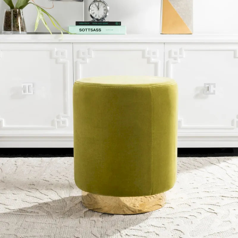 Pouf en velours avec base en laiton - Marine / Laiton