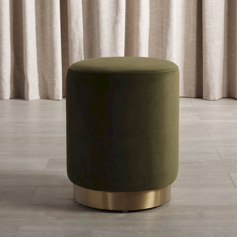 Pouf en velours avec base en laiton - Marine / Laiton