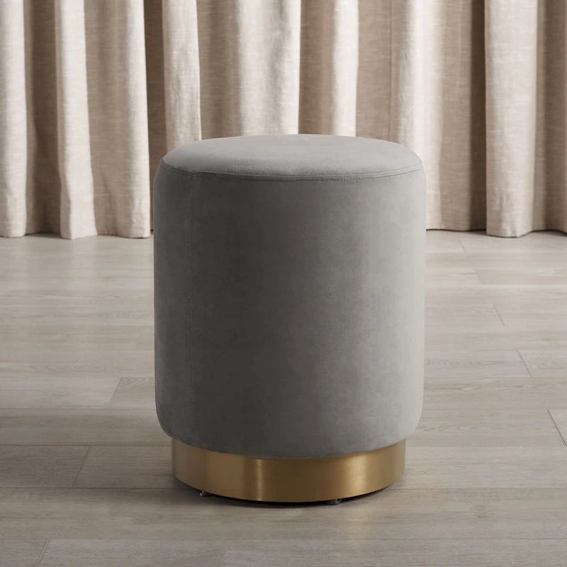 Pouf en velours avec base en laiton - Marine / Laiton