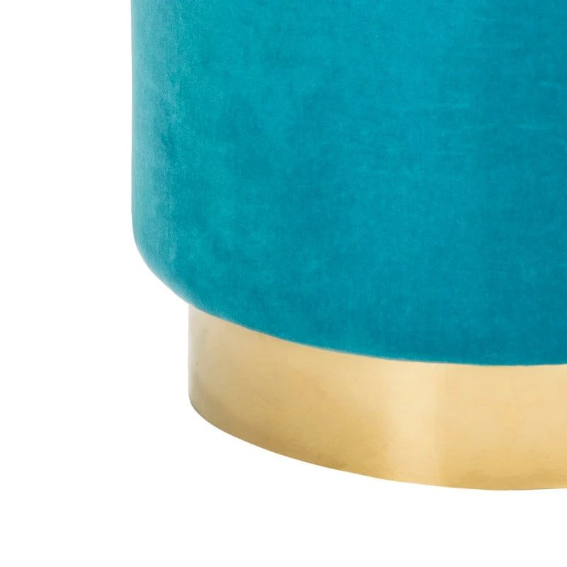 Pouf en velours avec base en laiton - Marine / Laiton