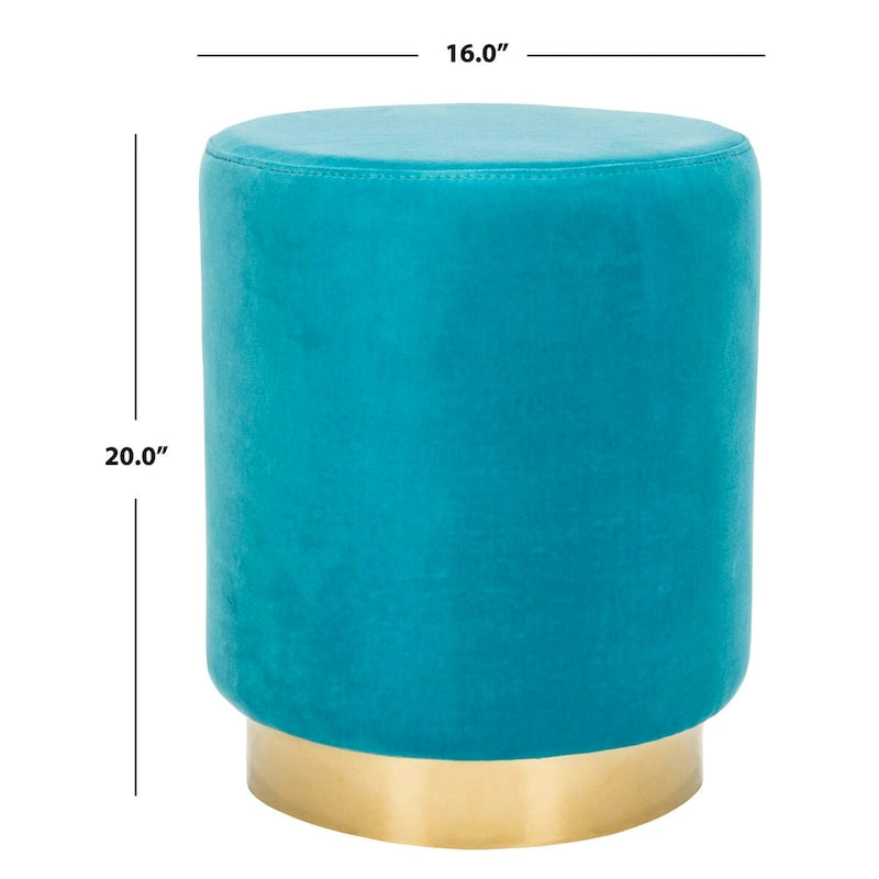 Pouf en velours avec base en laiton - Marine / Laiton