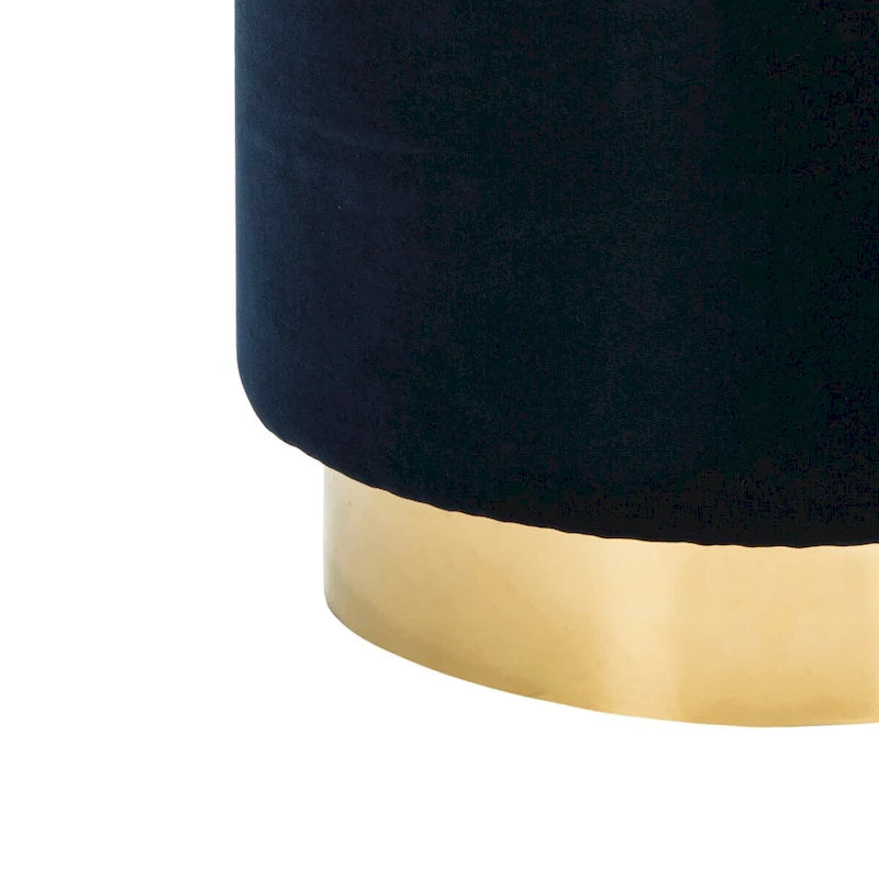 Pouf en velours avec base en laiton - Marine / Laiton