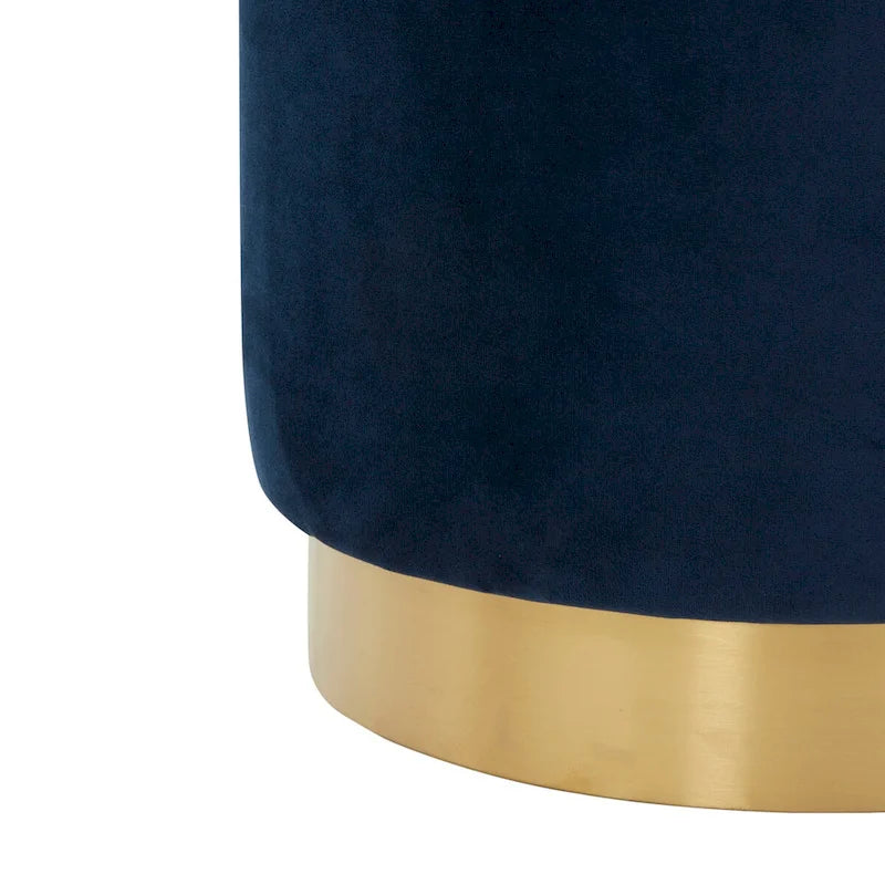 Pouf en velours avec base en laiton - Marine / Laiton