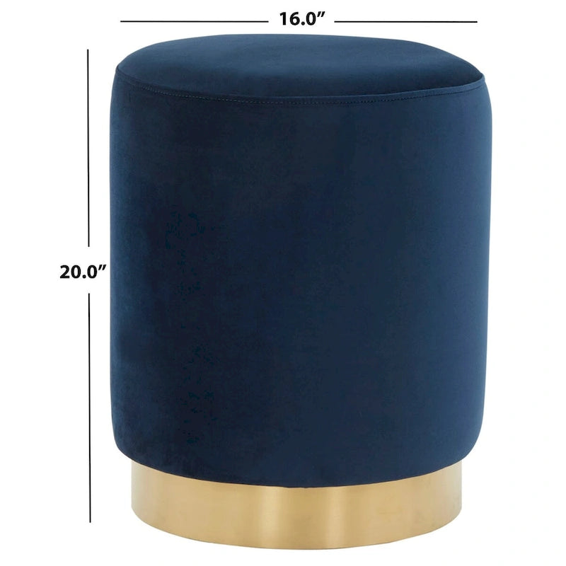 Pouf en velours avec base en laiton - Marine / Laiton