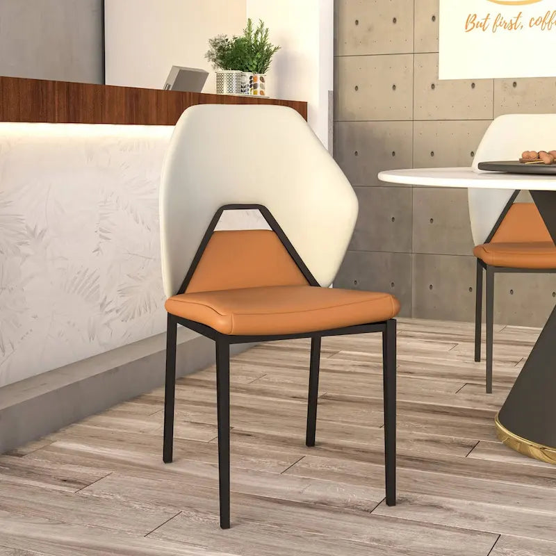 Eclat Leather Dining Chair in Black Iron Modern Upholstered Accent Kitchen Side Chair